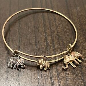 Gold & Silver Tone Elephant Charm Bangle Bracelet